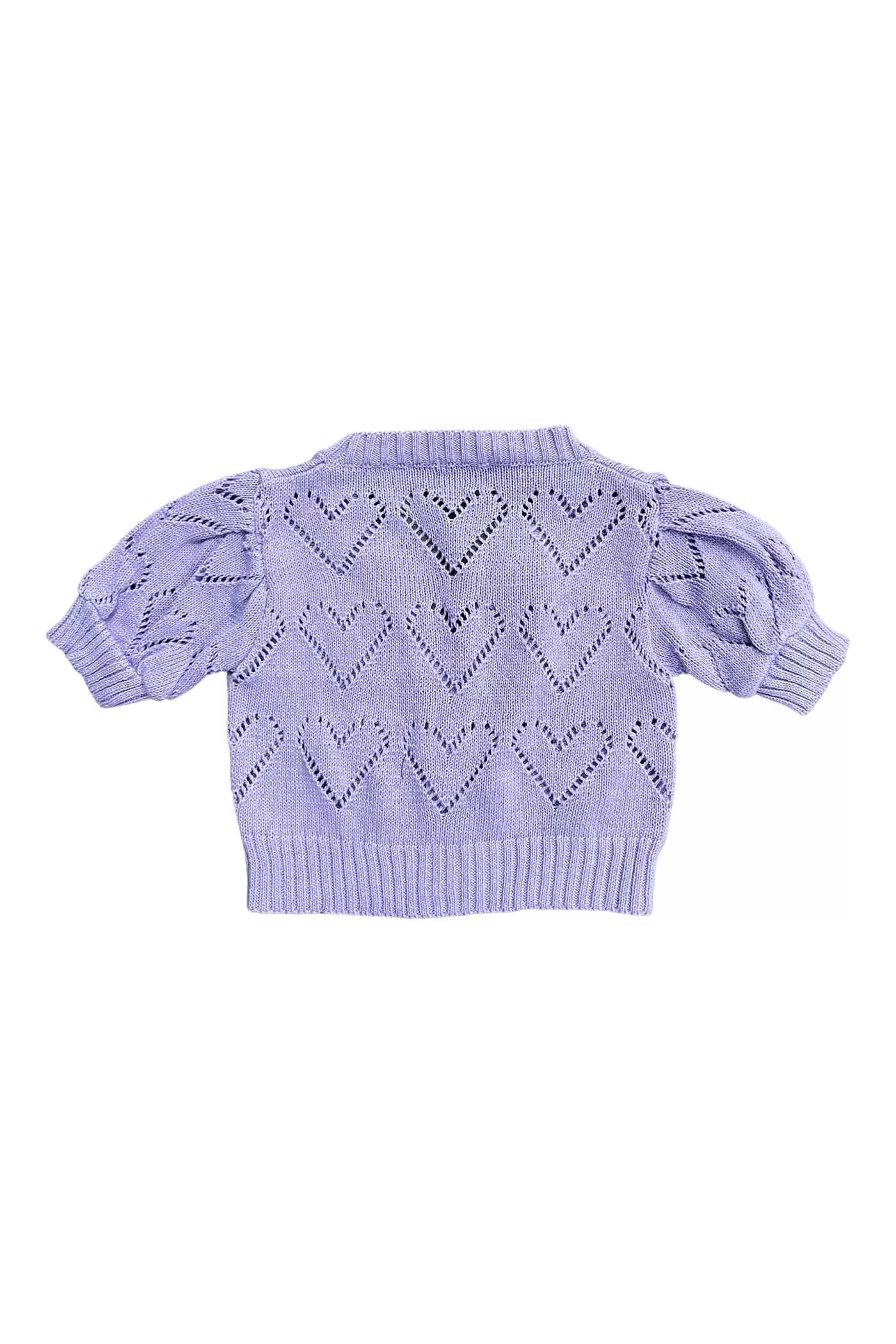 Lavender Heart Knit Puff Sleeve Cardigan