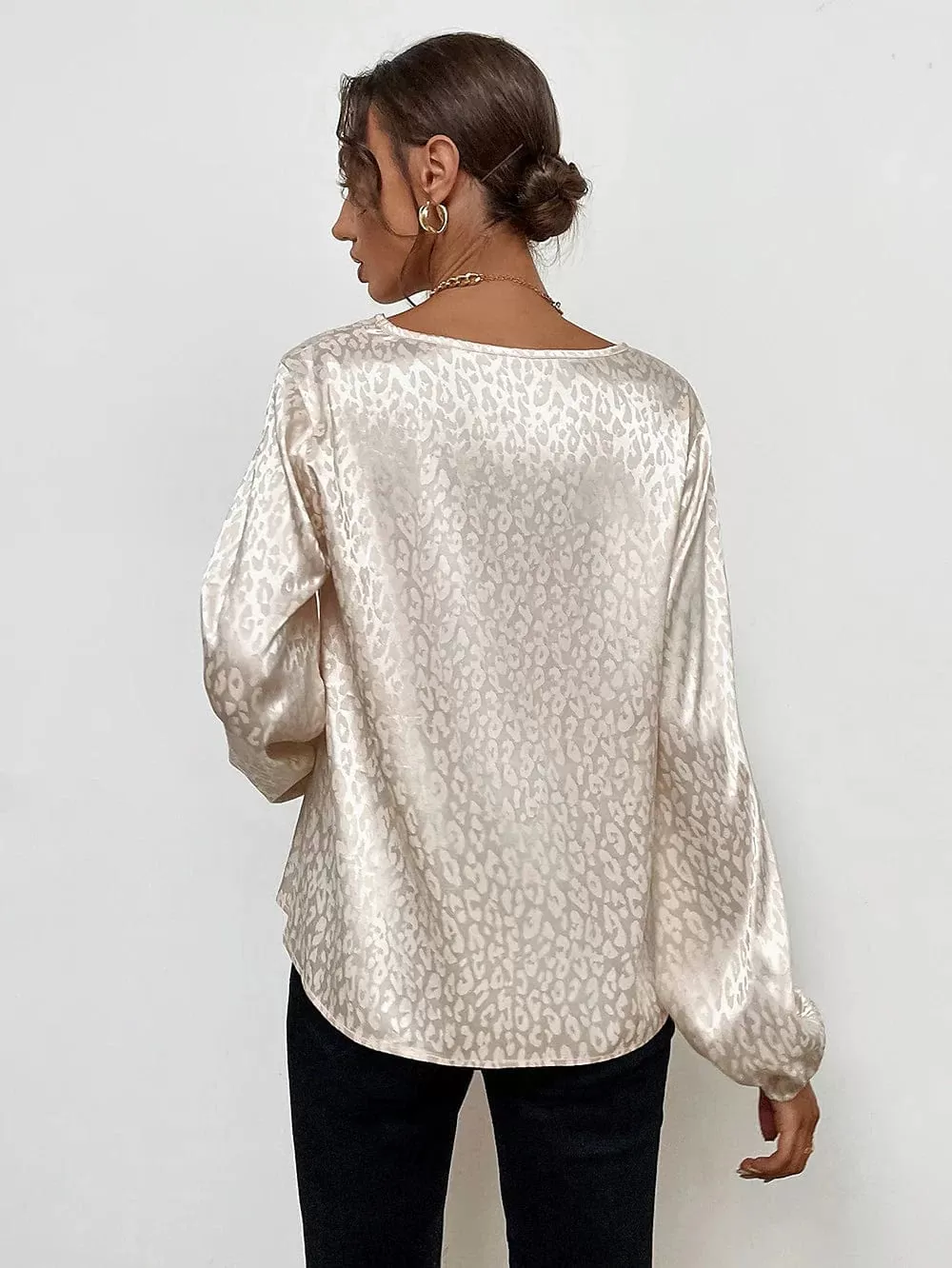 Leopard Print Sparkly Long Sleeve Women's Blouse