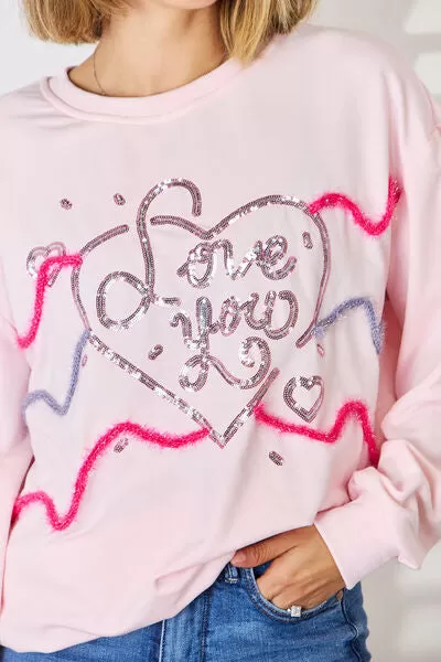 Love You Heart Sequin Sweatshirt