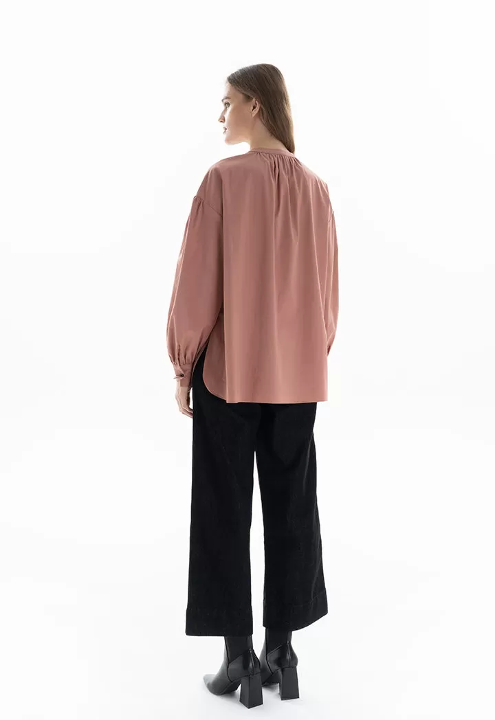 Mandarin Solid Side Slits Blouse