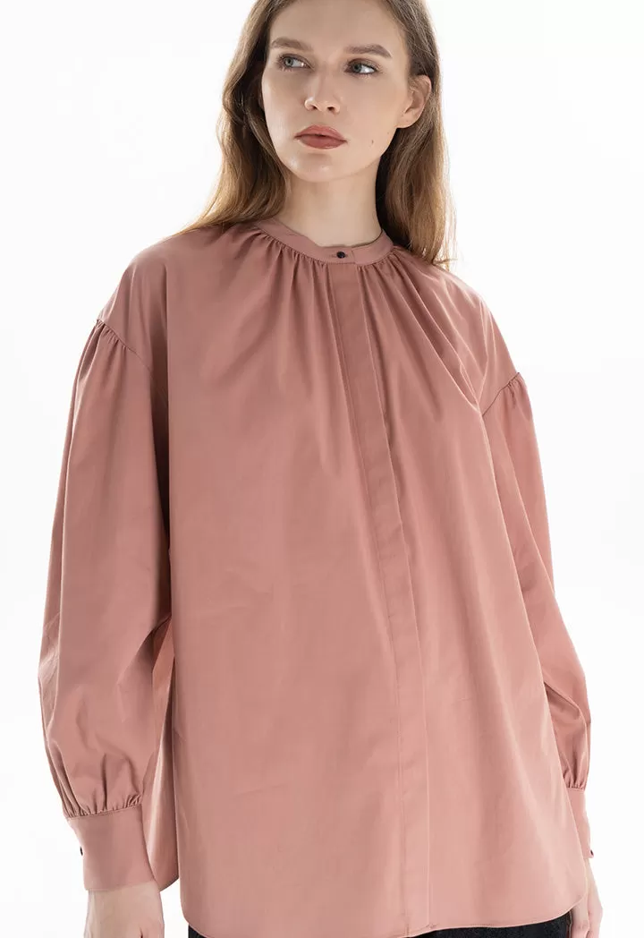 Mandarin Solid Side Slits Blouse