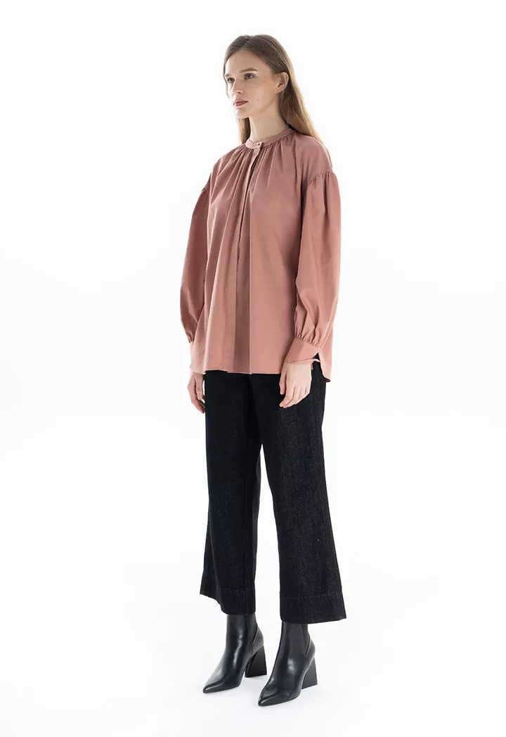 Mandarin Solid Side Slits Blouse