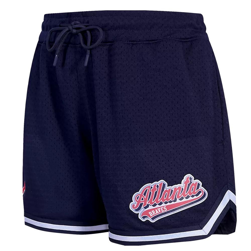 MLB ATLANTA BRAVES SCRIPT TAIL WOMEN'S MESH TAPE SHORT (MIDNIGHT NAVY)