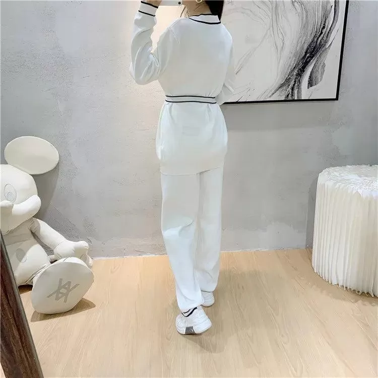 Multi-pockets Two-Piece Women Pants Sweater Set