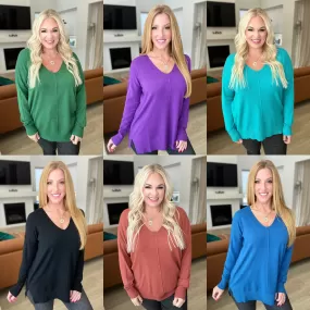 Mystery V-Neck Front Seam Sweater by Zenana (Ships in 1-2 Weeks)