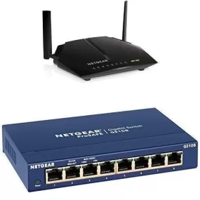 NETGEAR AC1200 WiFi DOCSIS 3.0 Cable Modem Router (C6220-100NAS) Bundle with NETGEAR ProSAFE GS108 8-Port Gigabit Desktop Switch (GS108-400NAS)