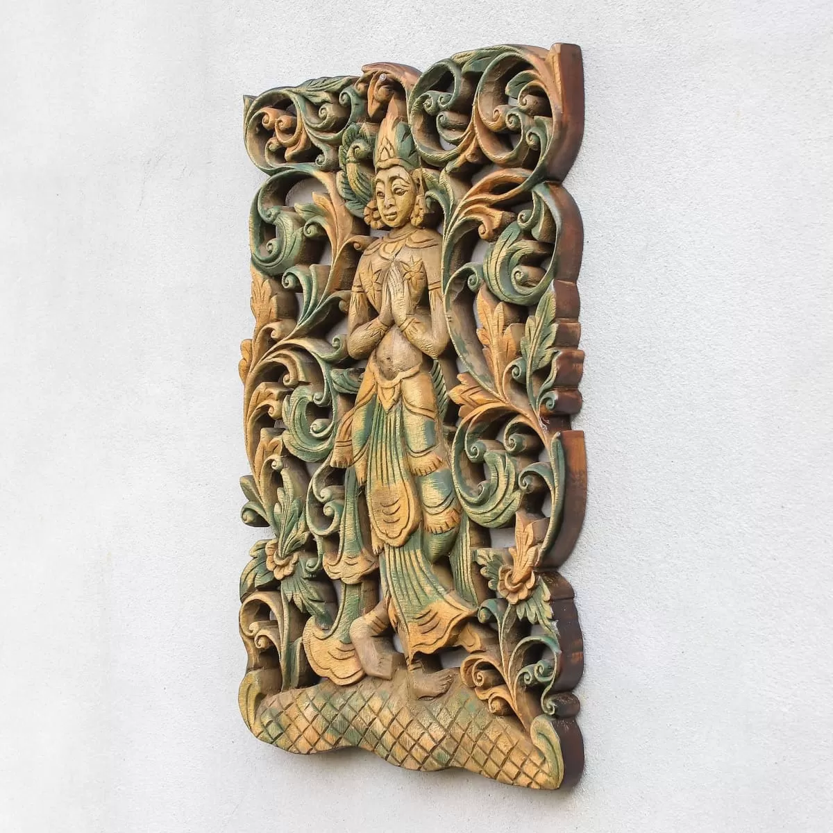 Novica Angel Walk Teak Relief Panel