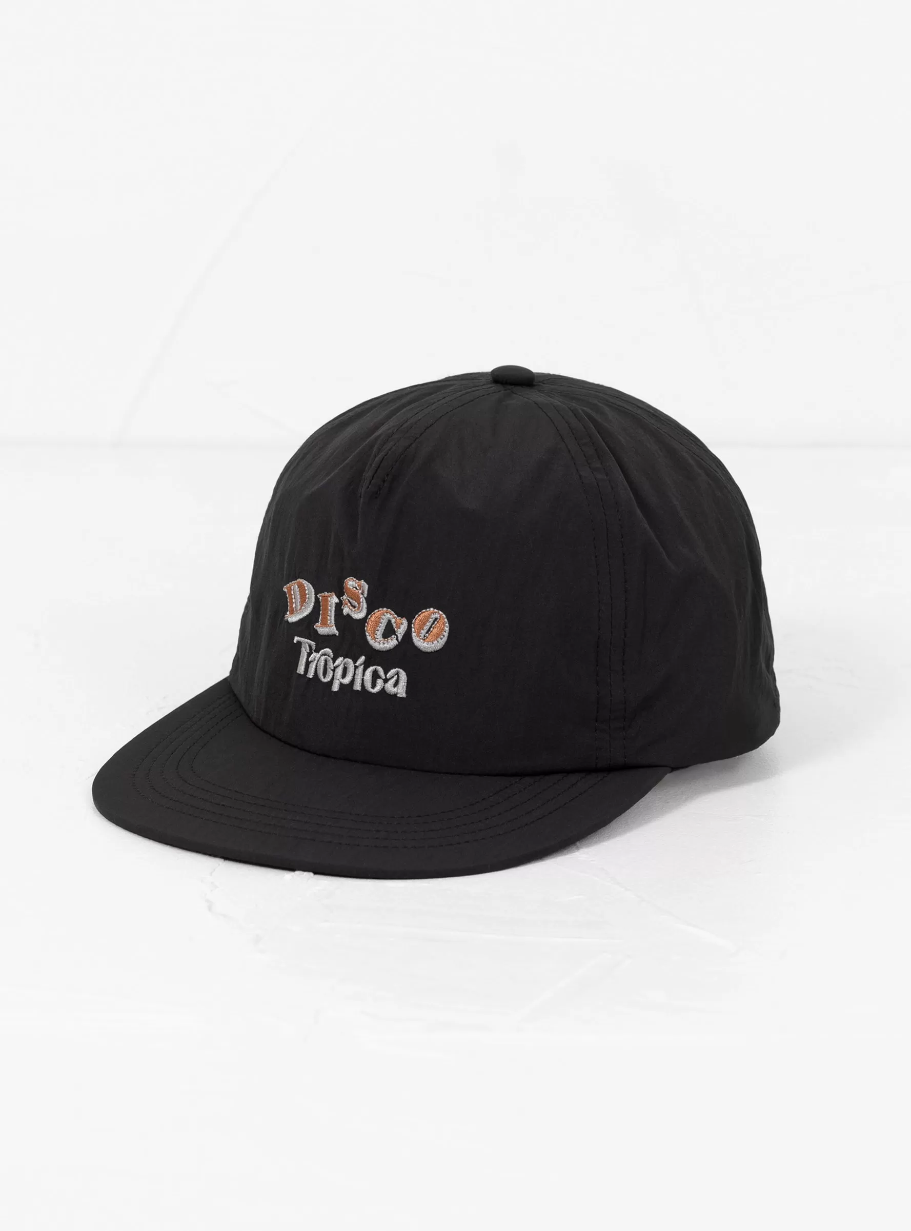 Nylon Embroidered 5 Panel Cap Black