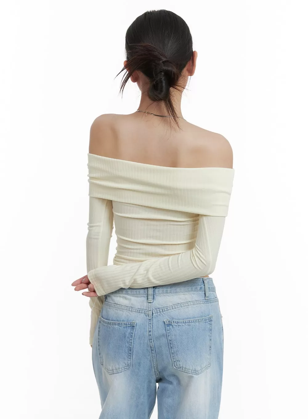 Off Shoulder Long Sleeve Crop Top CA416