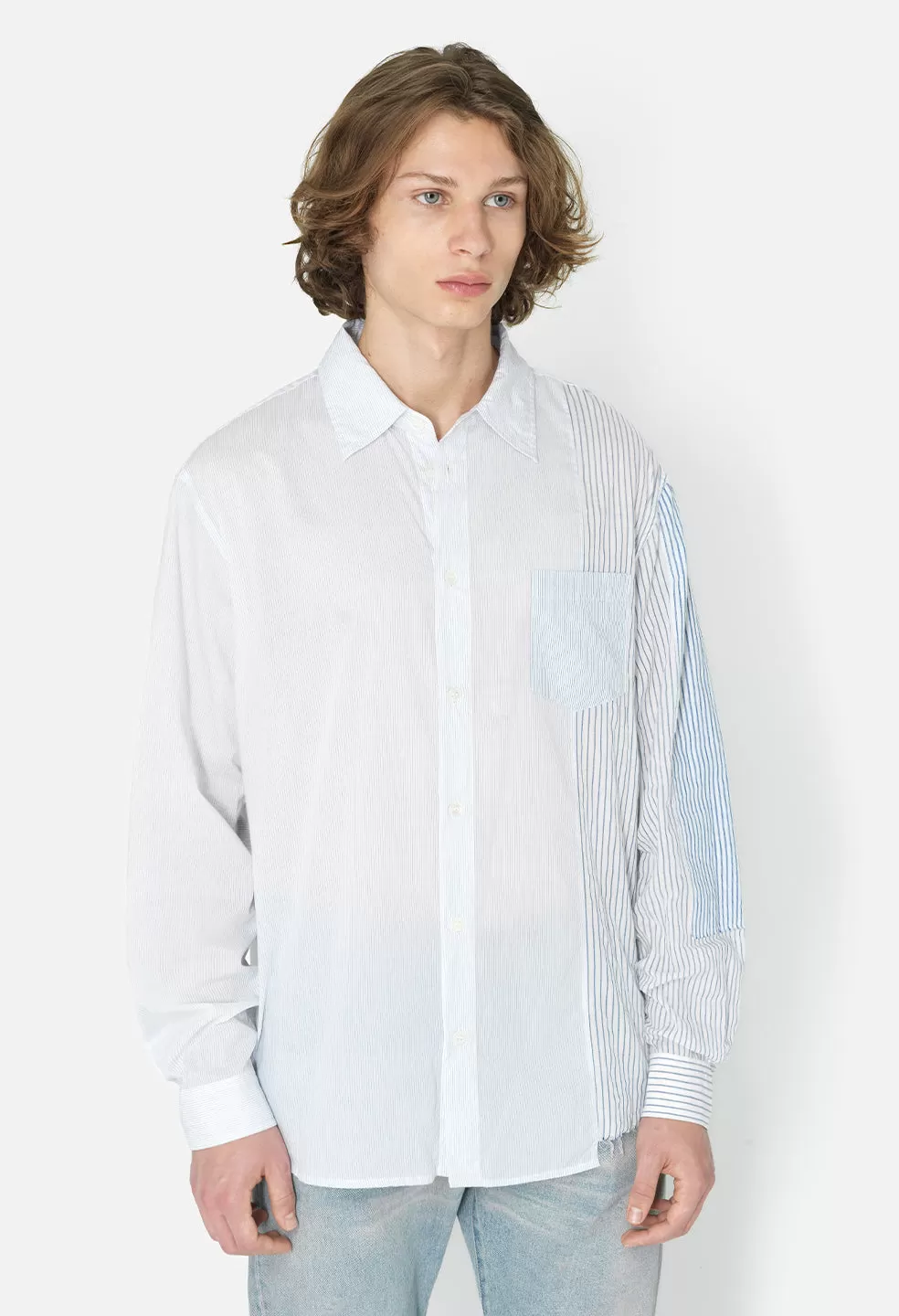 Paneled Button Up / Blue X White