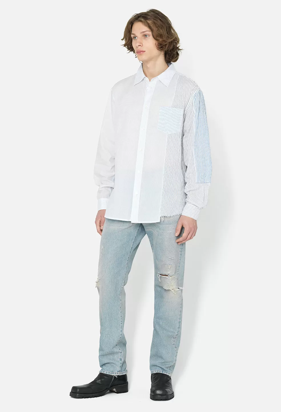 Paneled Button Up / Blue X White