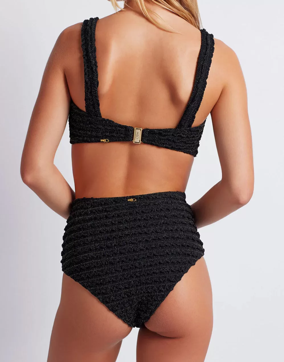 Patbo - Crinkle Lurex Bikini Bottom - Black