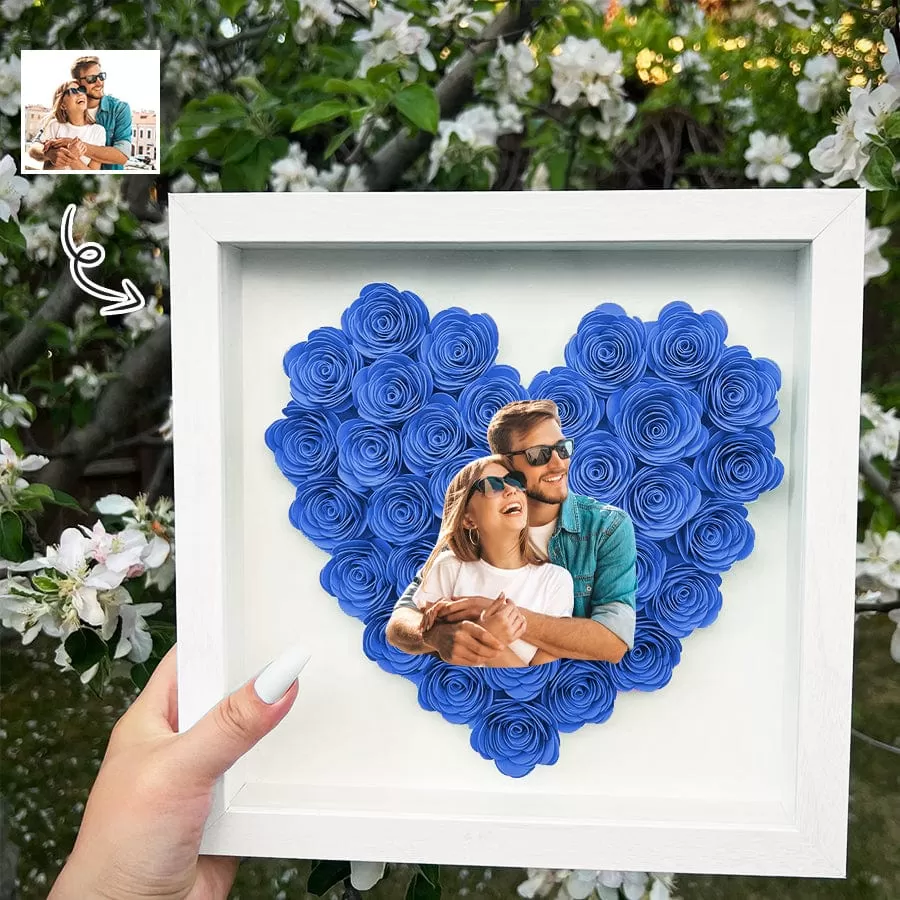 Personalized Photo Couples Cover Flower Shadow Box Display Valentine's Day Anniversary Gift for Her