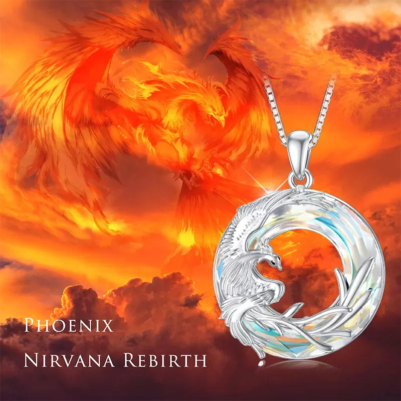 Phoenix Necklace Nirvana of Phoenix 925 Sterling Silver Firebird Crystal Pendant Jewelry Gift for Women Girls Necklace