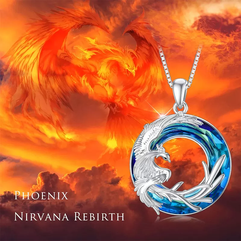 Phoenix Necklace Nirvana of Phoenix 925 Sterling Silver Firebird Crystal Pendant Jewelry Gift for Women Girls Necklace