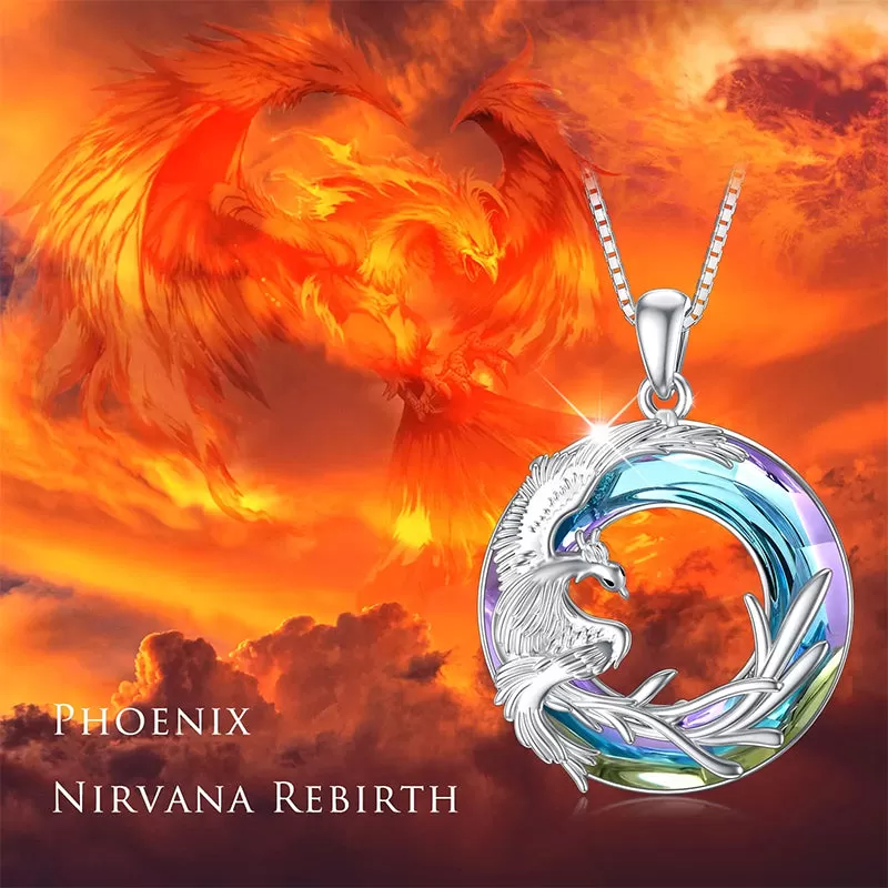 Phoenix Necklace Nirvana of Phoenix 925 Sterling Silver Firebird Crystal Pendant Jewelry Gift for Women Girls Necklace