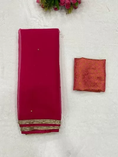 Pink Soft Organza With Pearl Handwork Saree