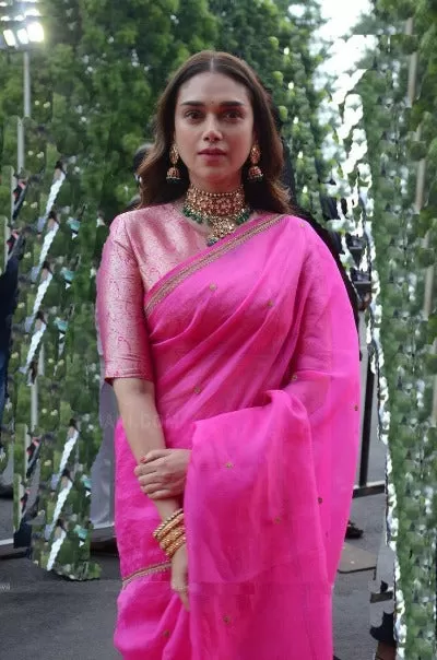 Pink Soft Organza With Pearl Handwork Saree