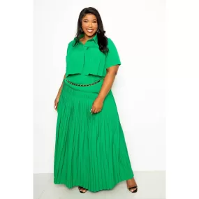 Pleated Cropped Shirt And Maxi Skirt Set