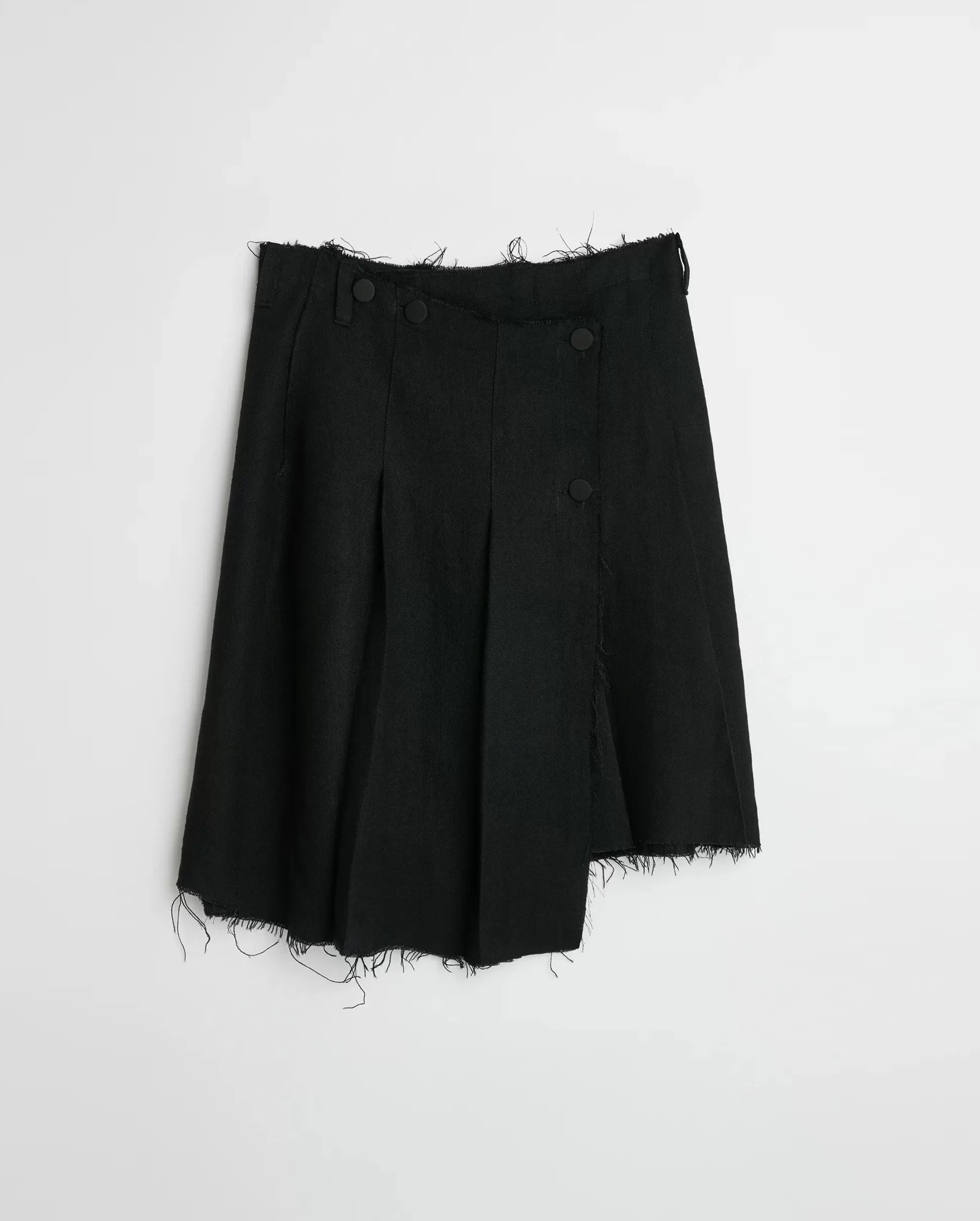 PLEATED WRAP SKIRT / BLACK LINEN