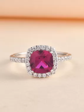 Princess Red Ruby Ring With American Diamond