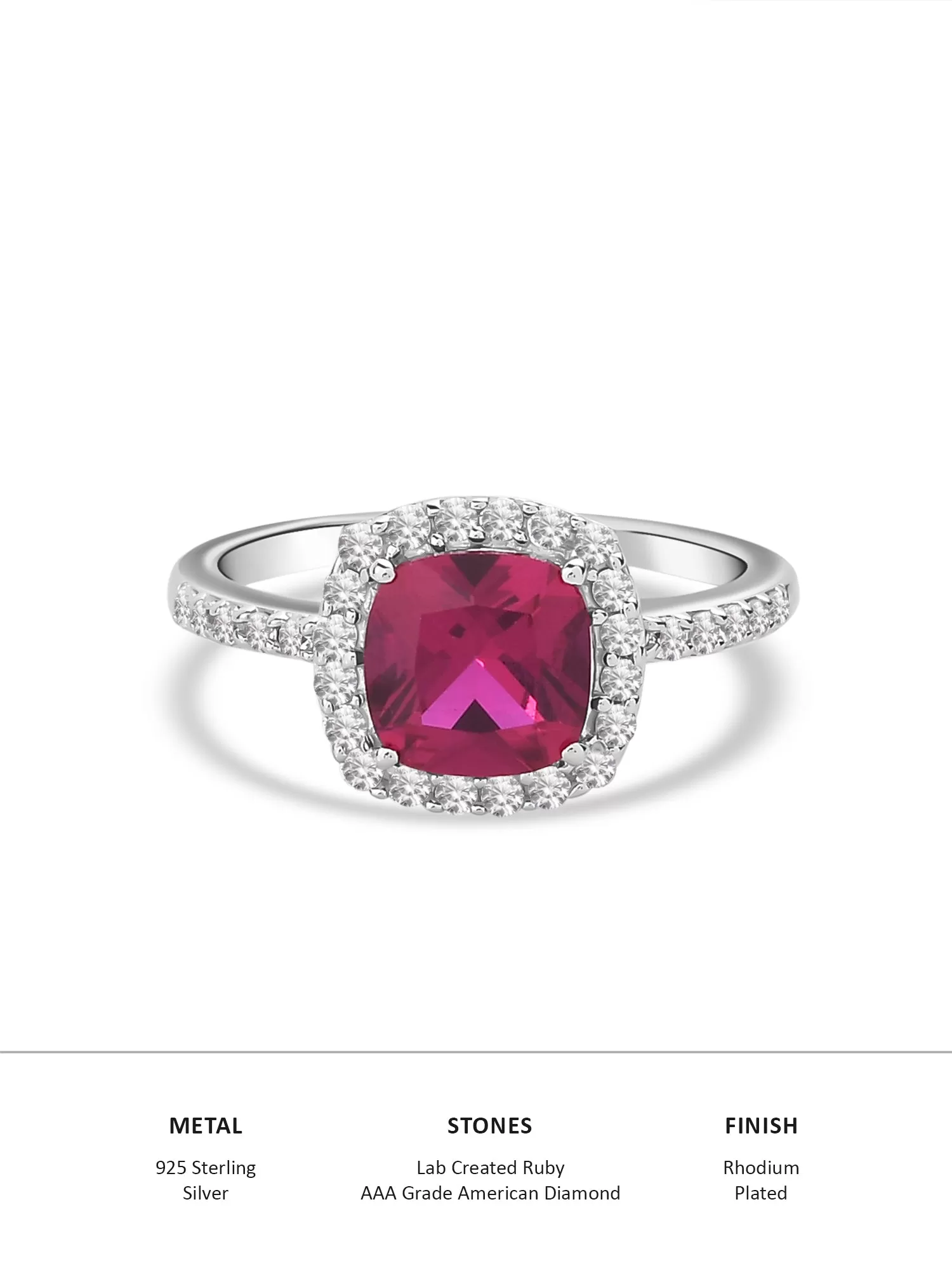 Princess Red Ruby Ring With American Diamond