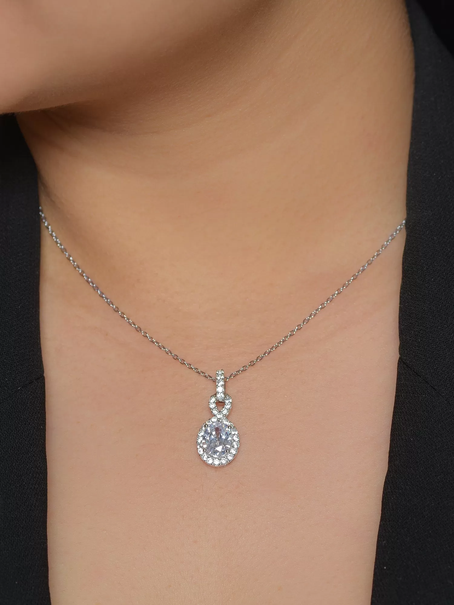 Pure Silver American Diamond Infinity Style Pendant