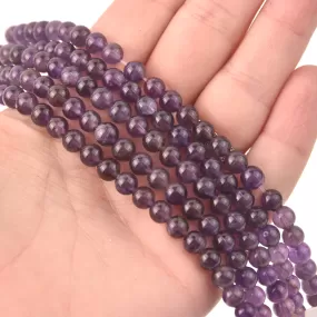 Purple Amethyst Half Strand, 6mm Polished Round Gemstone Beads, 8 long gem0819