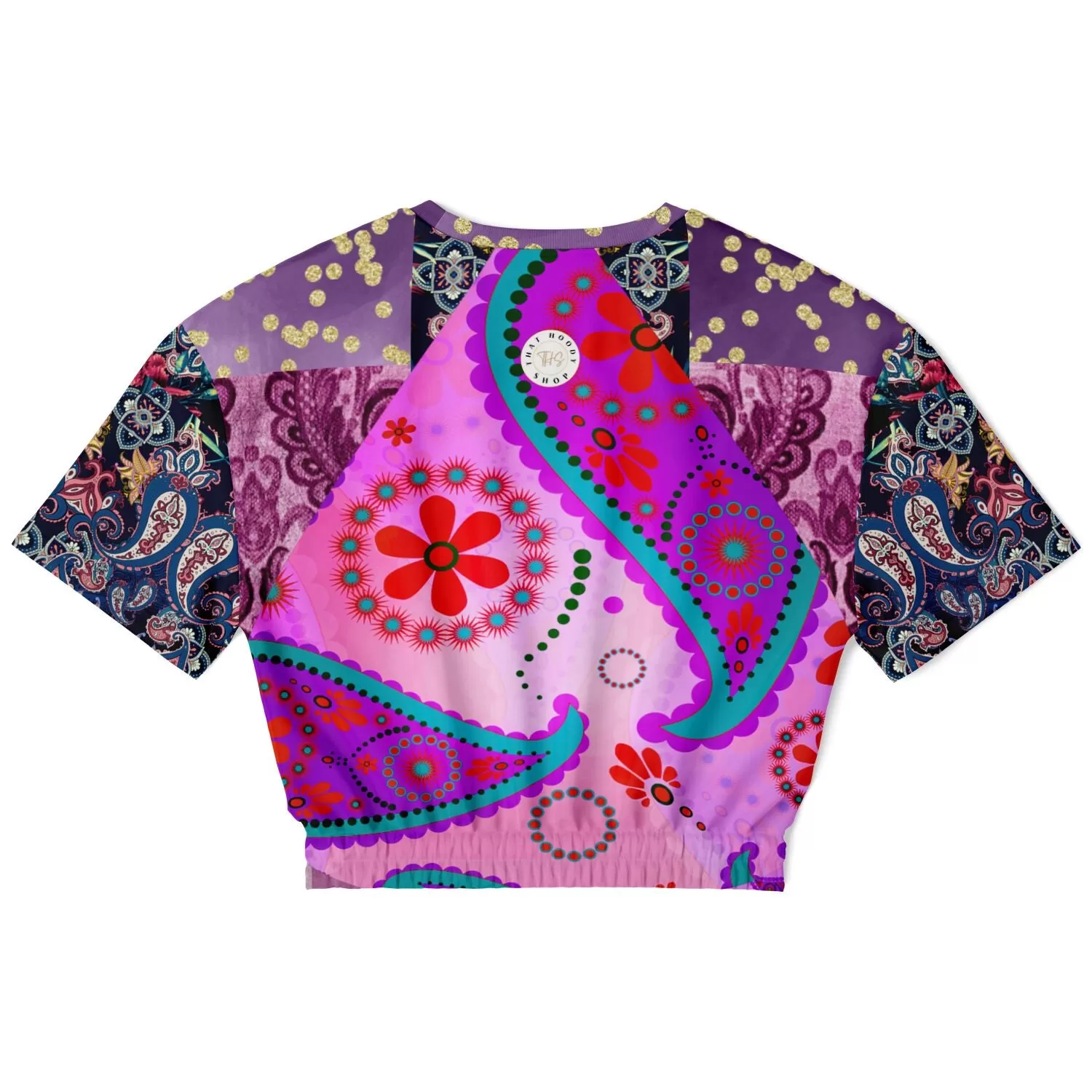 Purple Jamboree Short Sleeve Cropped Eco-Poly Sweater