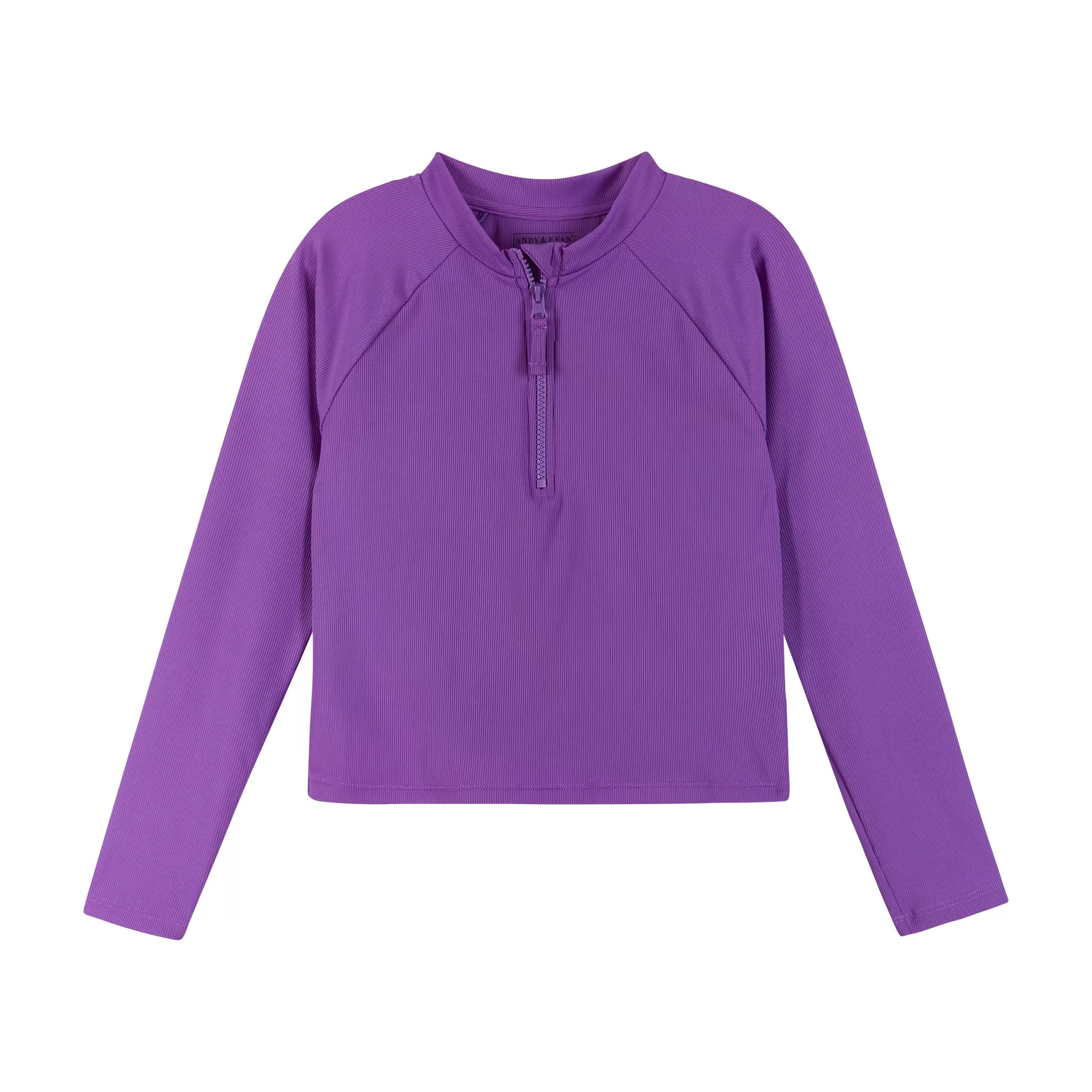 Ribbed Half-Zip Raglan Rashguard Top (Size 7-16 Years) | Purple