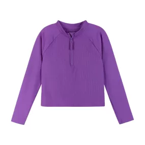 Ribbed Half-Zip Raglan Rashguard Top (Size 7-16 Years) | Purple