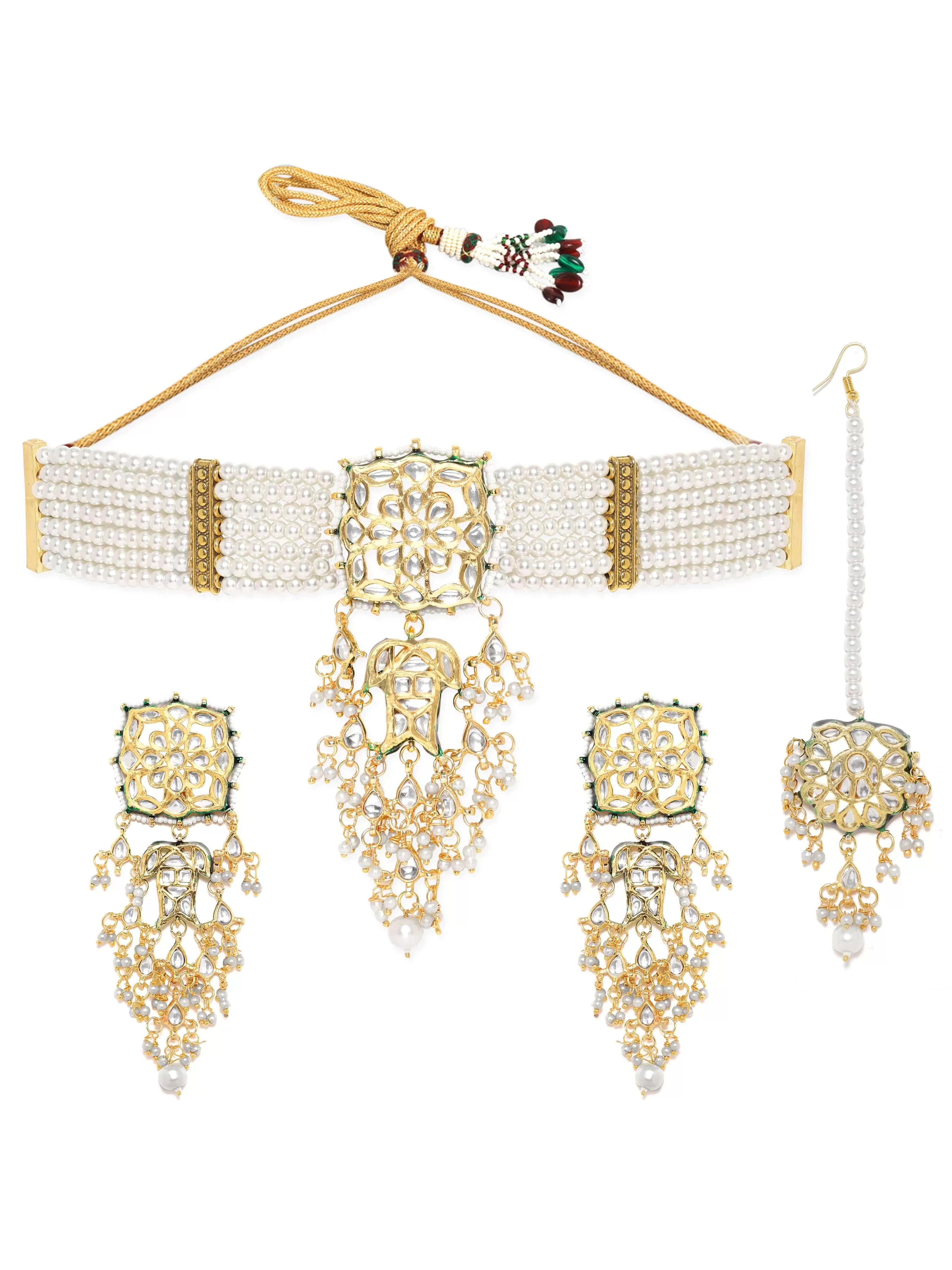 Rubans Gold Plated Kundan Choker Set With White Beads