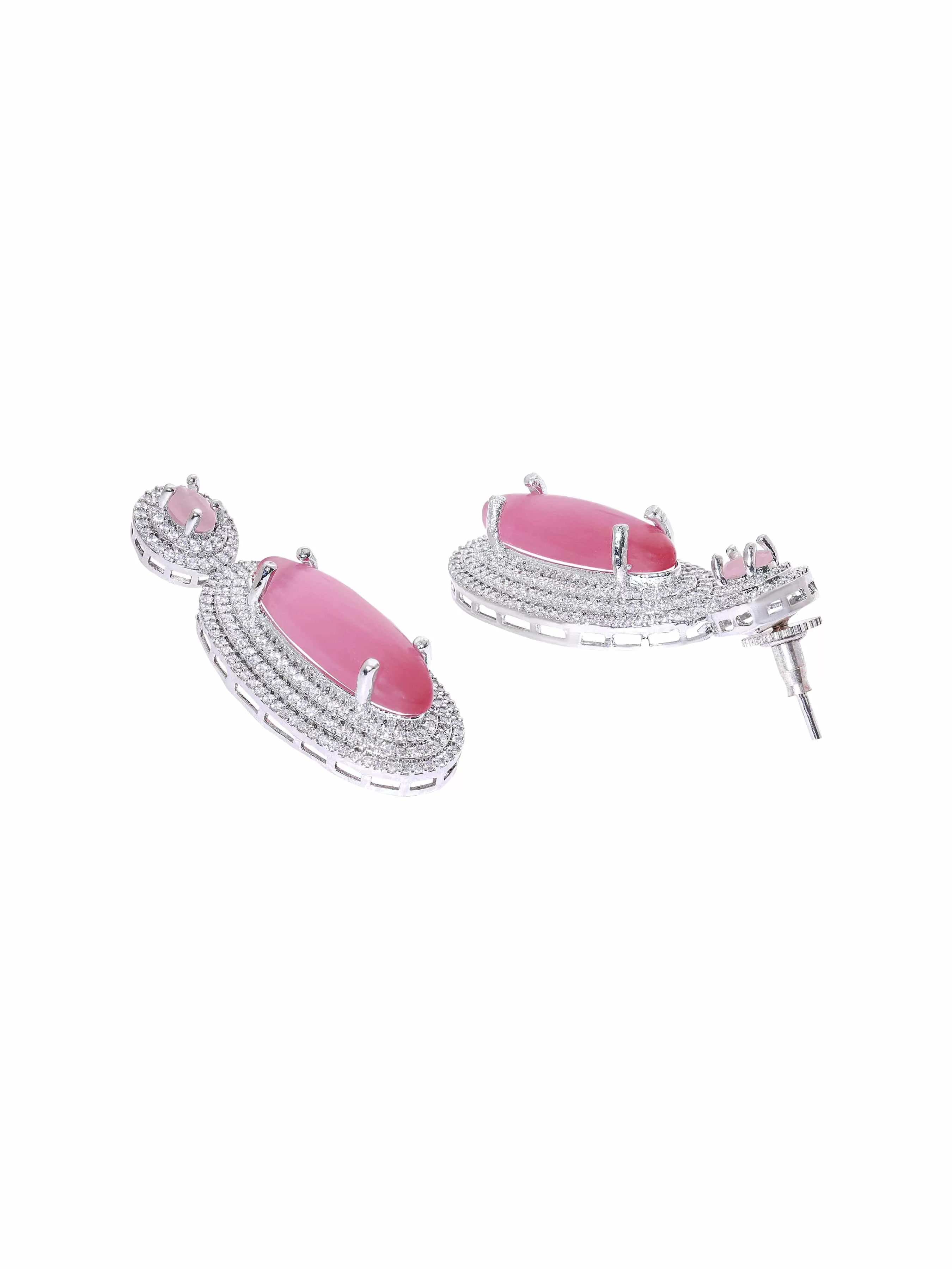 Rubans Rhodium plated Pink Crystal Zirconia studded Statement pendant Set