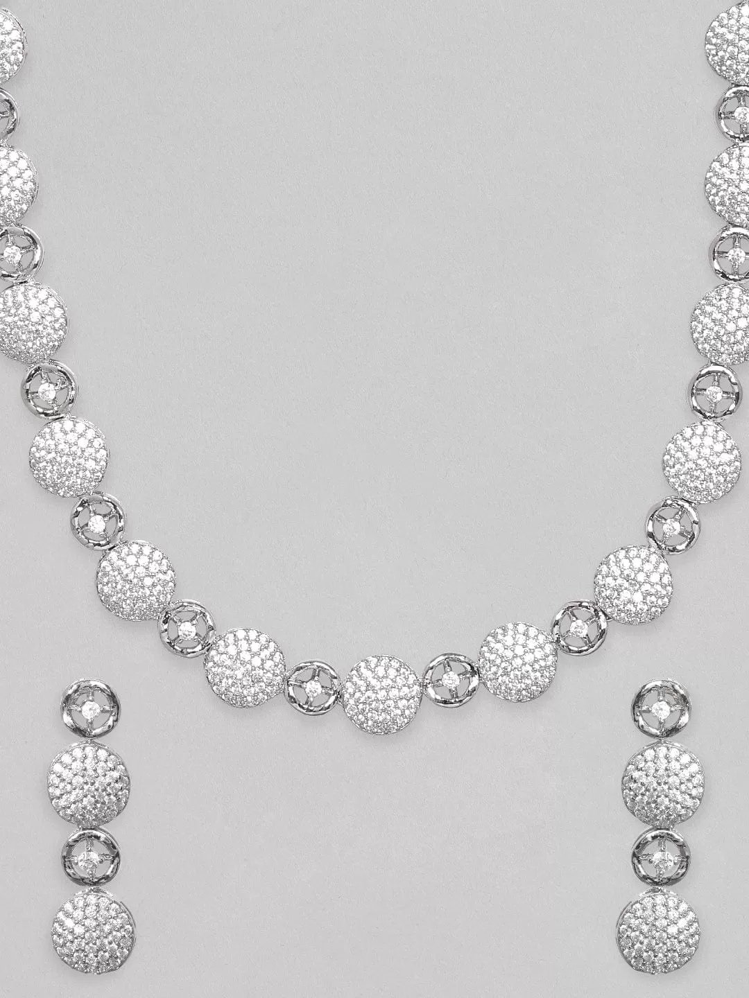 Rubans Rhodium-plated Premium white Zircons studded Pave Patterned Statement Jewellery set