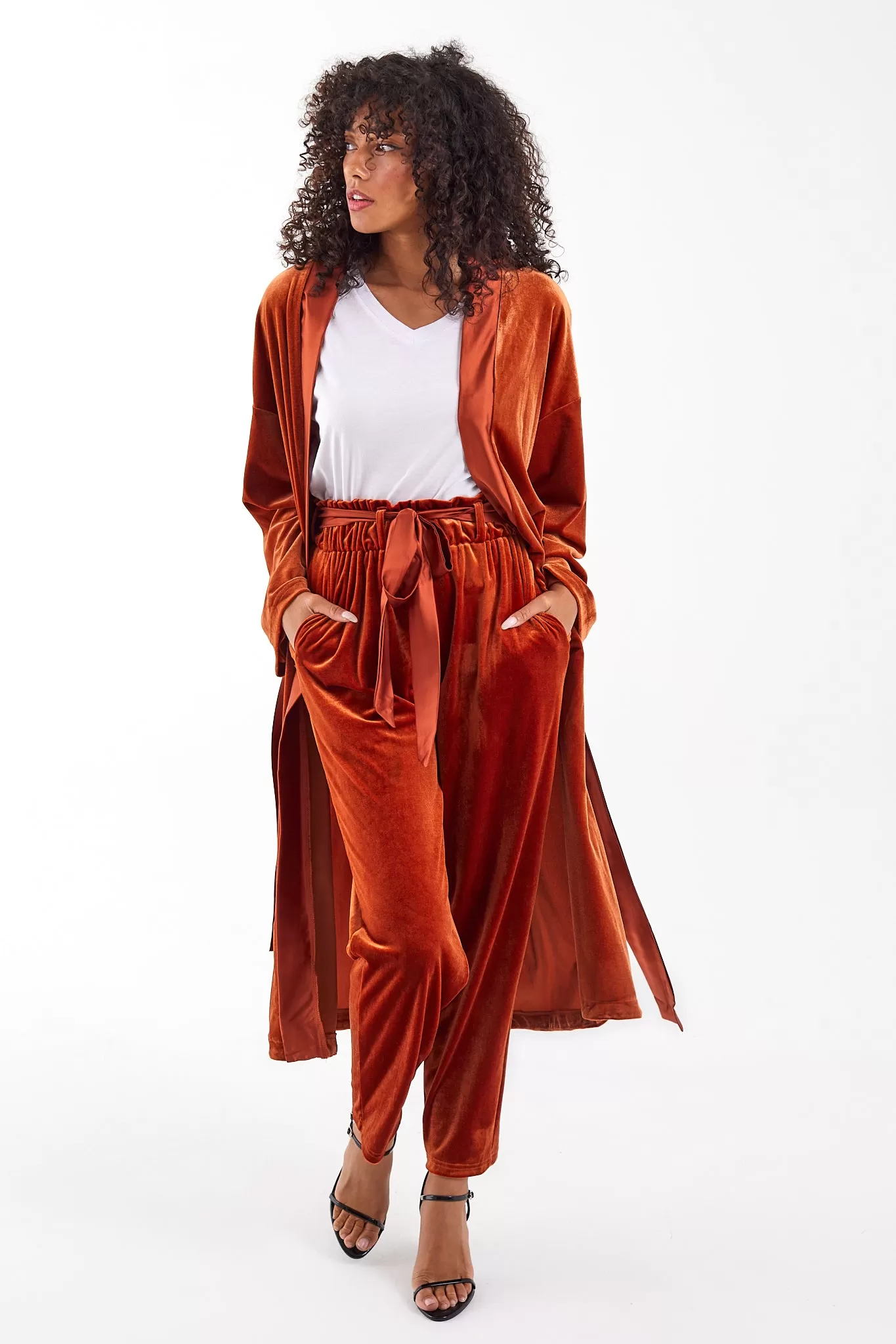 Rust Velvet Cardigan Pant Set