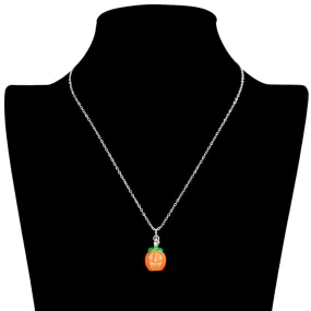 Silver Plated Pumpkin Pendant Necklace