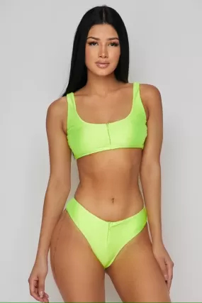 Sporty Zip Up Bikini - Neon Green