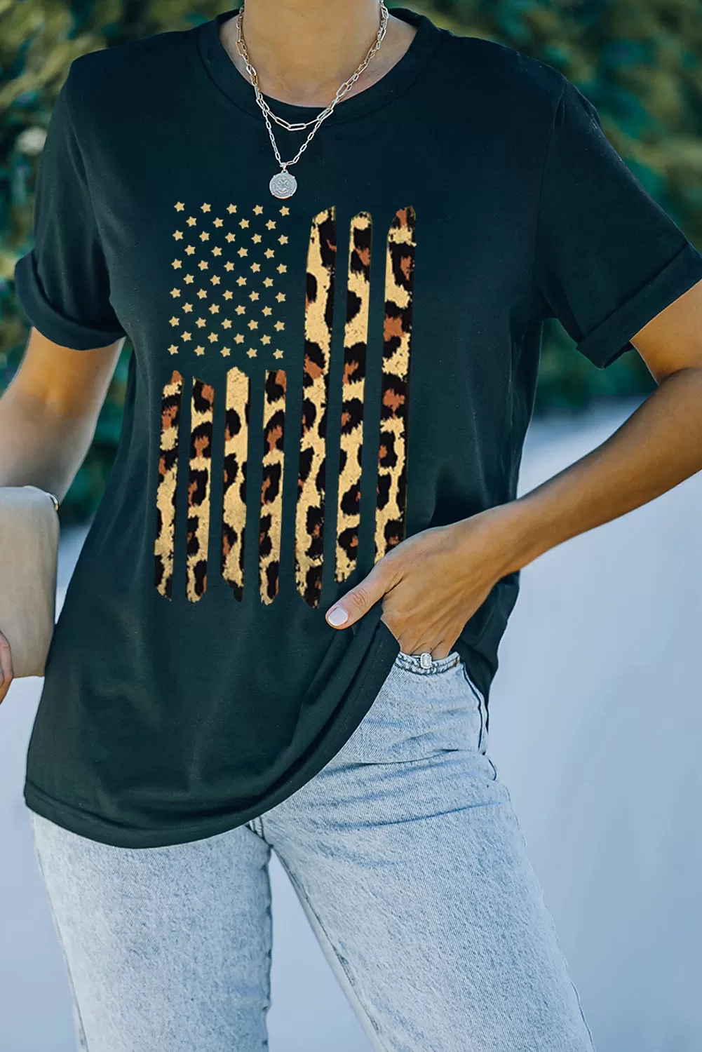 Stars and Stripes Graphic Round Neck Tee