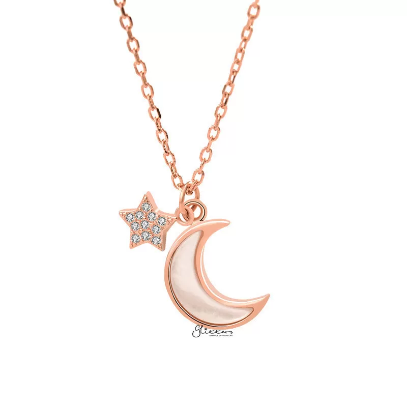 Sterling Silver Moon and Star Necklace - Rose Gold