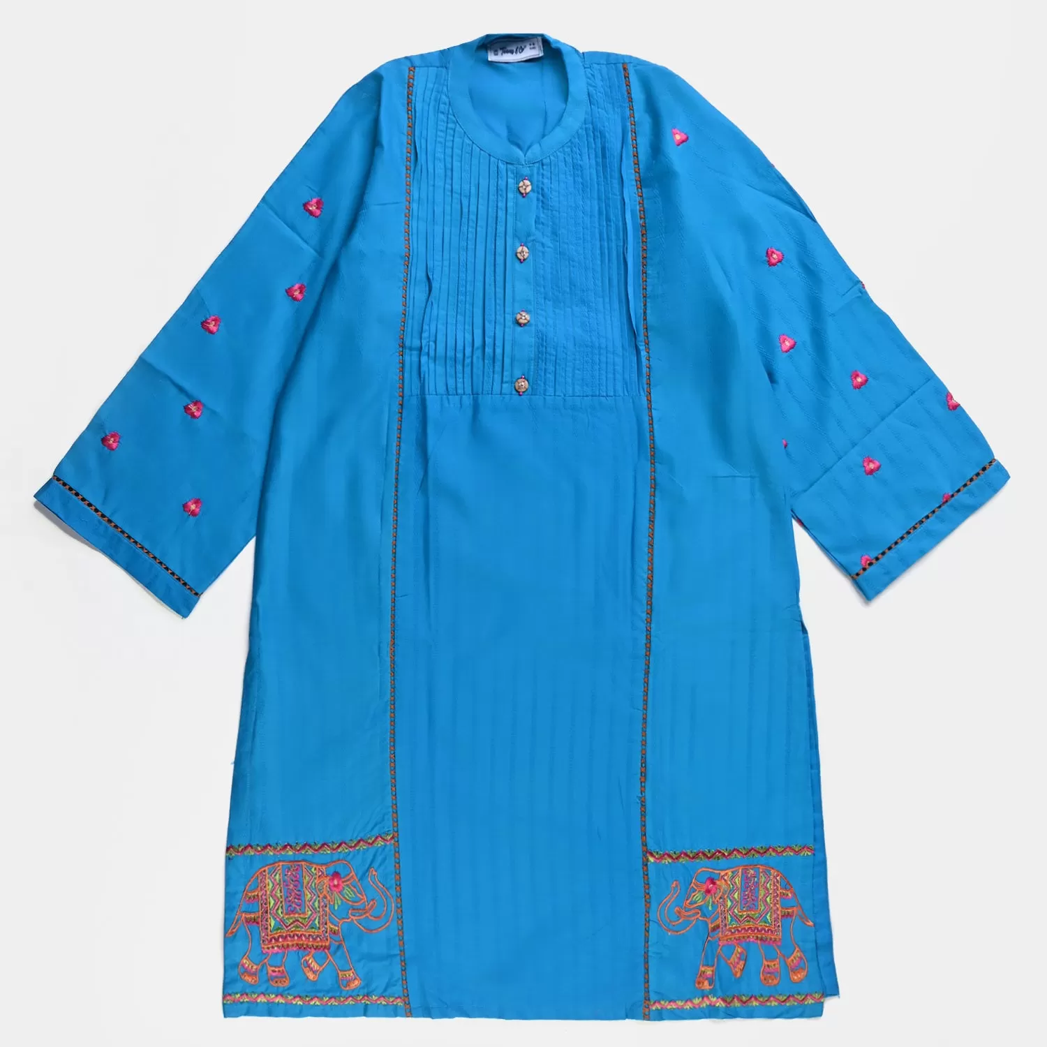 Teen Girls Jacquard EMB Kurti Elephant-Teal