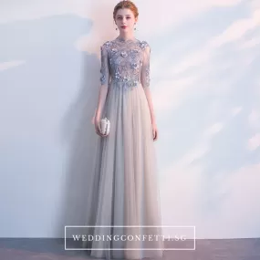 The Sarah Grey Long Sleeves Lace Gown