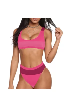 Tri-Pink Sport Top & High-Waist Bikini Swimsuit