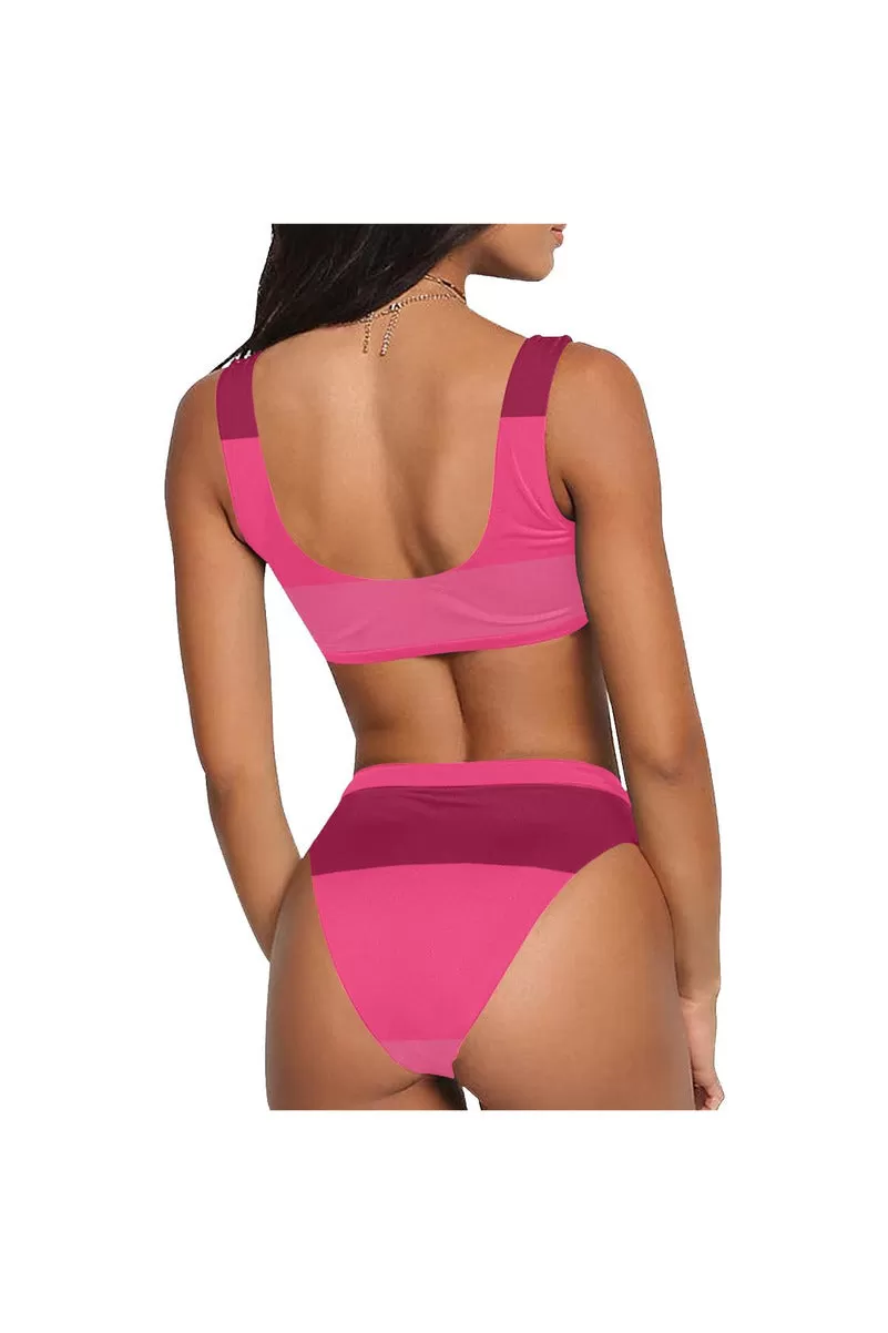 Tri-Pink Sport Top & High-Waist Bikini Swimsuit