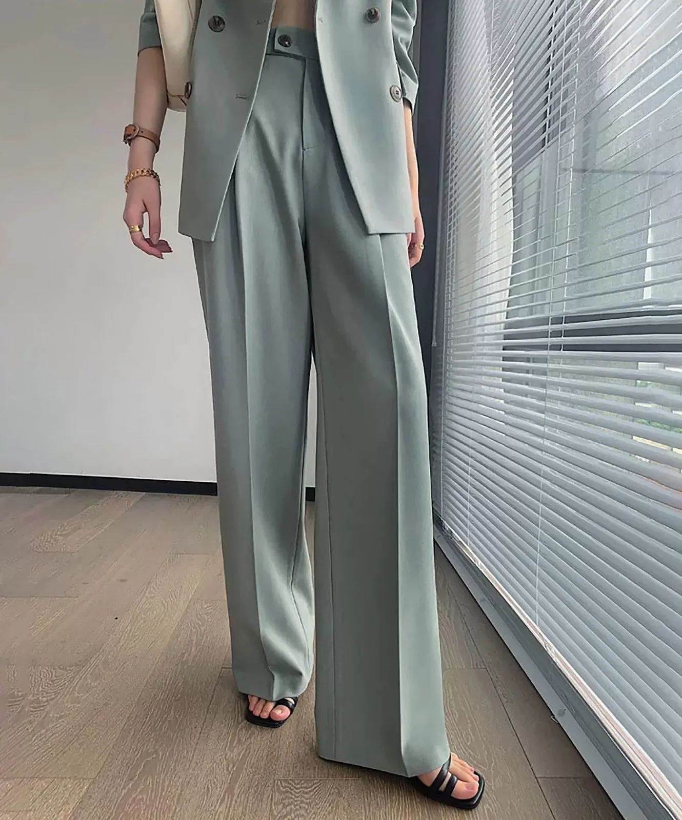 Turquoise Double Breasted Blazer & Wide Leg Pants Set