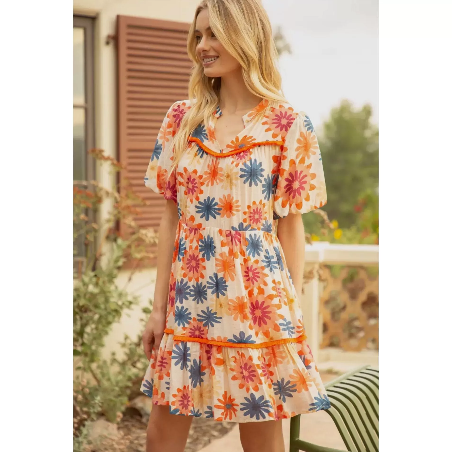 Vivian Fringe Detailed Yoke and HemPrint VOY Dress