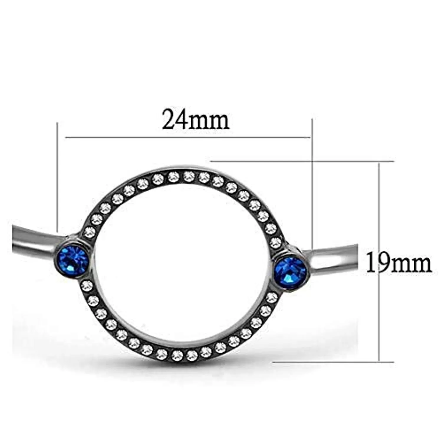 WildKlass Stainless Steel Cuff Style Bangle IP Light Black (IP Gun) Women Top Grade Crystal Capri Blue